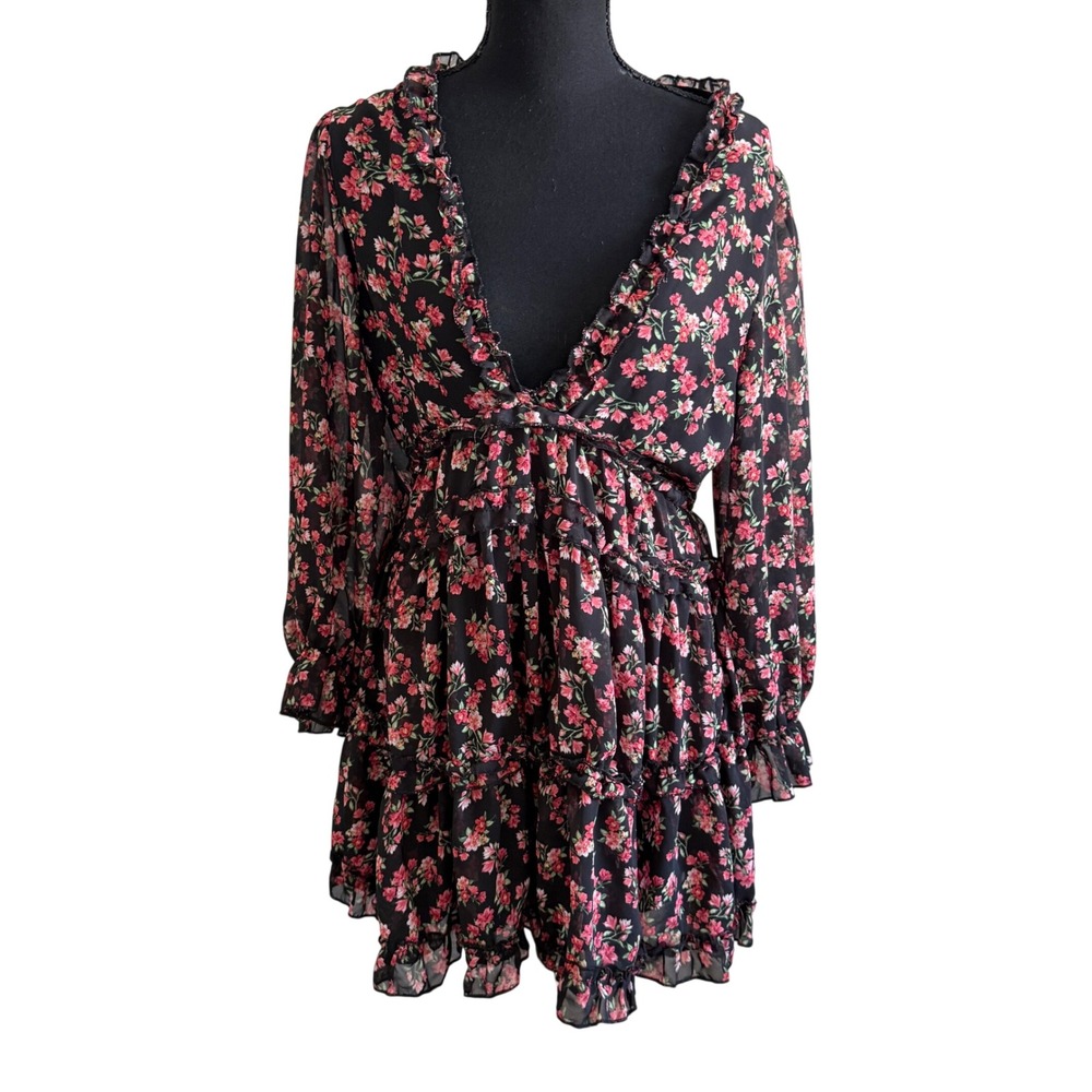J for Justify Womens Fairy Grunge Whimsigoth Dark Floral Open Back Dress XL